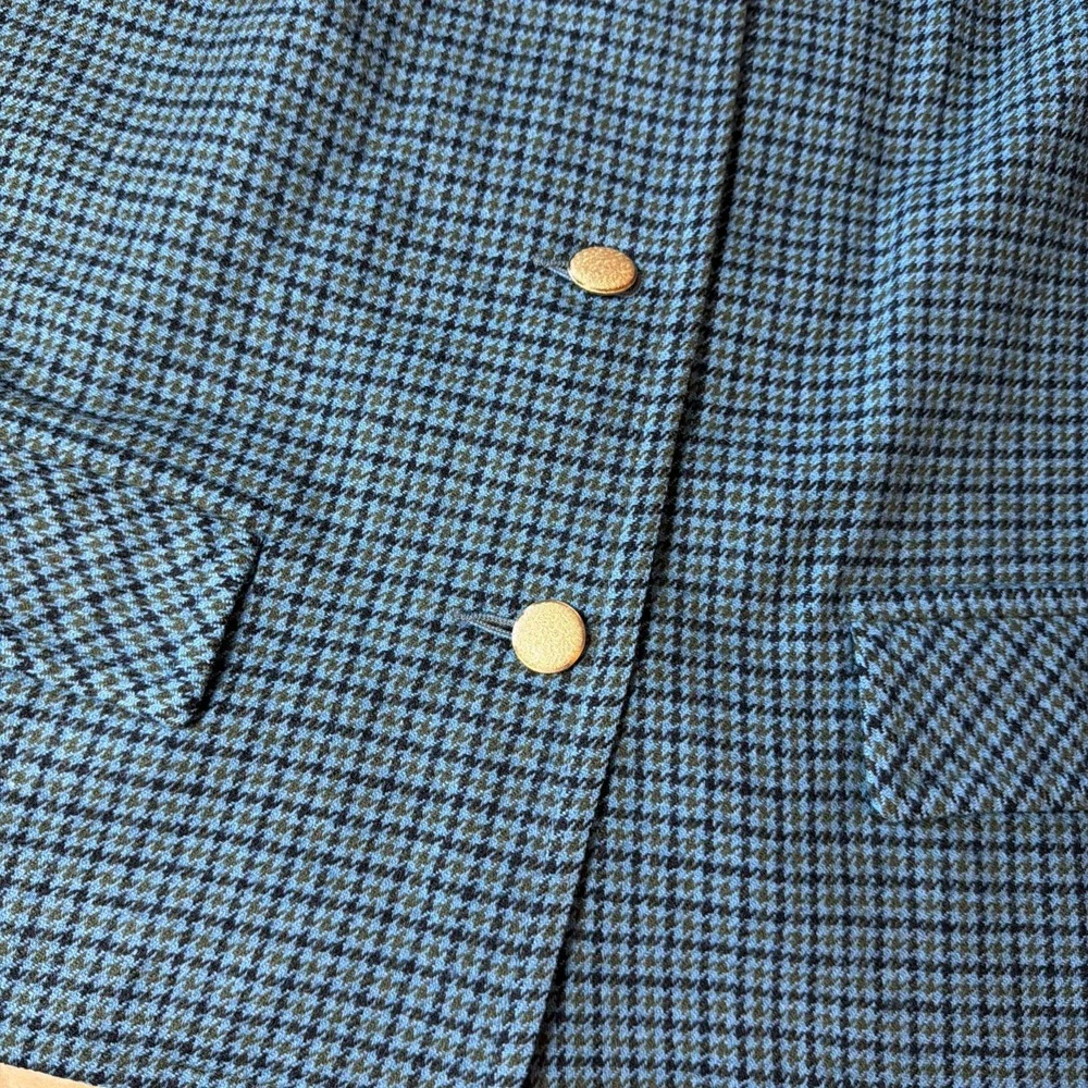 Pendleton Houndstooth Blazer 100% Virgin Wool Teal ‎ Women's Small See Measures